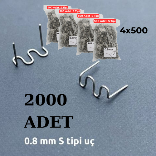 2000 Adet (4x500)   Çelik Tamir Teli – 0,8 mm  S Model Plastik Kaynak Yedek Ucu