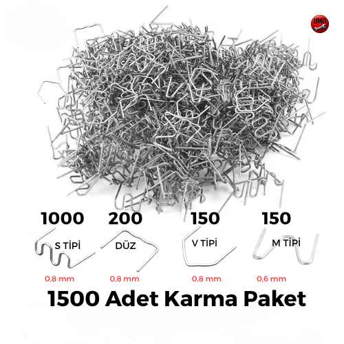 1500 Adet Karma Paket – S, Düz, V, M Tipi Plastik Tamir Teli
